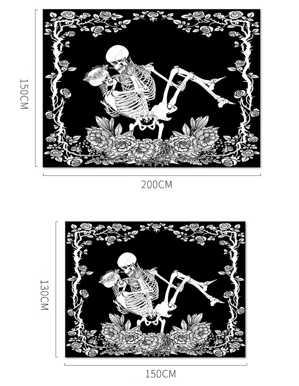Гобелен с черепом гобелен для влюбленных поцелуев черным Таро со скелетом
