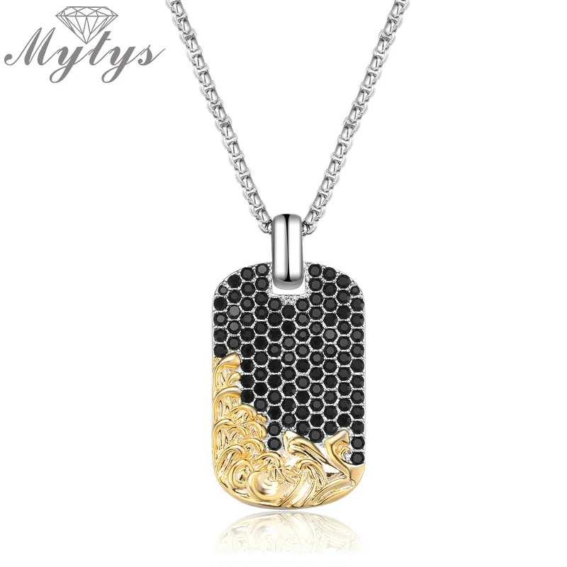 Ожерелье Mytys с подвеской-биркой для мужчин модная длинная цепь золотой узор и