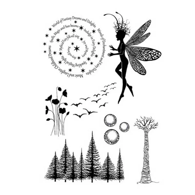 

Fairy Forest Plants Animals Clear Stamps Silicone Seal for DIY Scrapbooking Paper Photo Album Decor Template Crafts