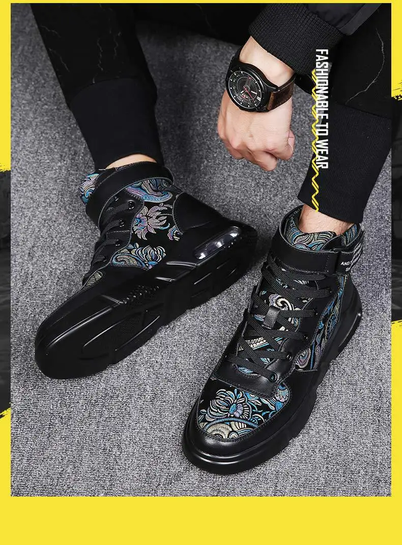 

Swonco Men Casual Shoes High Top Sneakers Platform 2020 New Male Fashion Black Shoes Flat Sneakers Breathable
