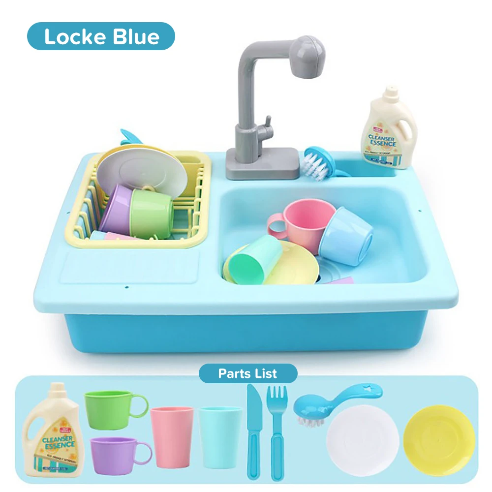 Kids Plastic Simulation Electric Dishwasher Sink Children Pretend Play Kitchen Set Toys Girls Child Dolls Access Birthday Gifts - Цвет: BLUE
