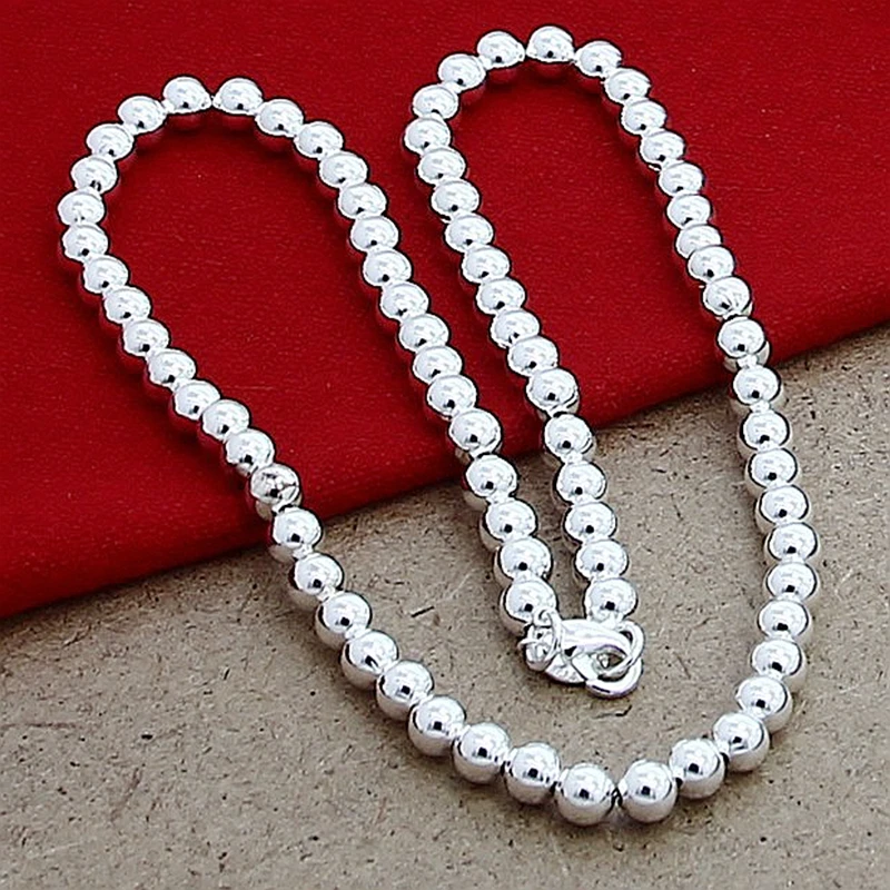 Высокое качество 925 серебряные ювелирные изделия Neklace 6 мм 8 мм Круглые Бусы Роскошные ювелирные изделия для женщин подарок