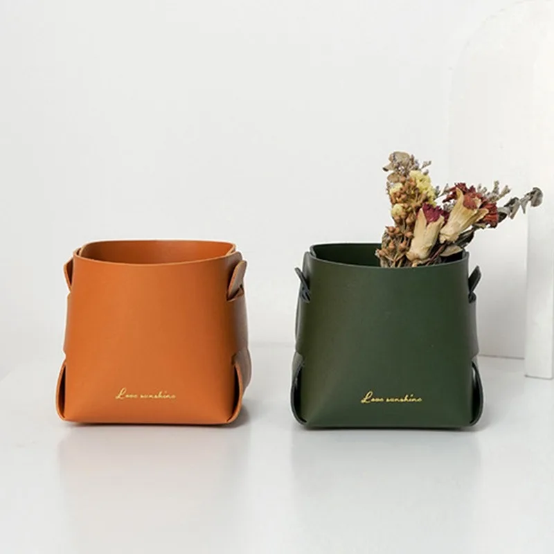 

Foldable Cosmetics Storage Bags Leather Key Holders Remote Controller Sundries Neating Basket For Bedroom Porch Livingroom Home