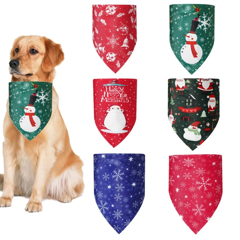 

Christmas Pet Dog Bandana Small Large Dog Bibs Washable Cozy Polyester Plaid Printing Puppy Kerchief Pet Grooming Accessories