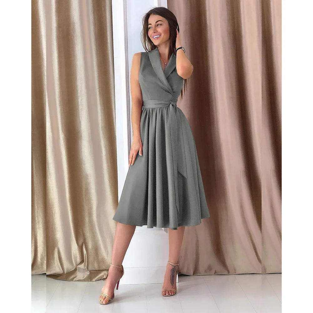 

Women Winter Lapel Half Open Low-cut Straps Elastic Tight-fitting Waist Belt Sleeveless V-neck Sexy Party Bodycon Dresses