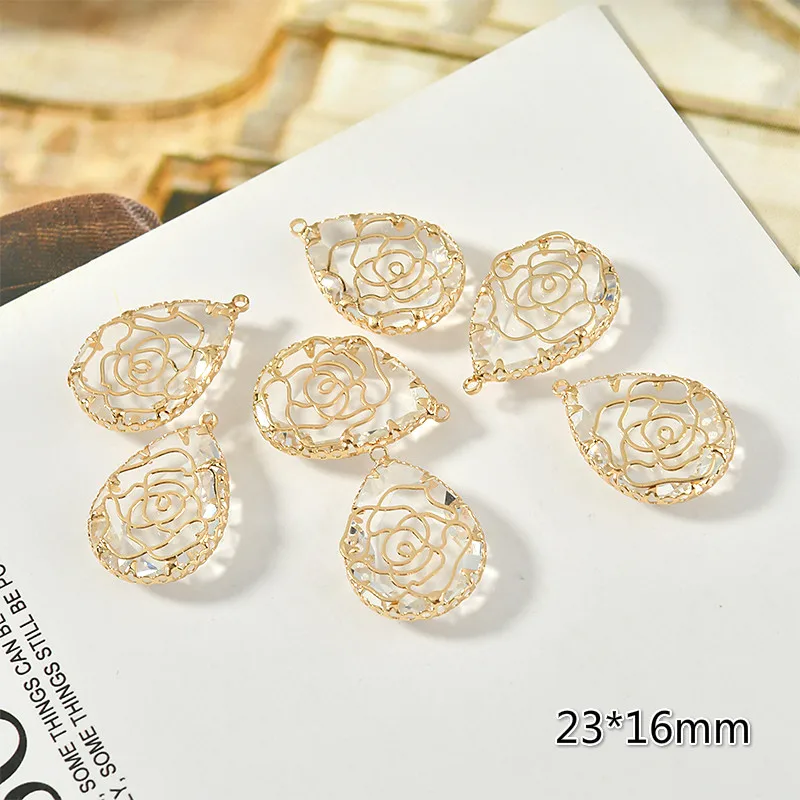 Прозрачный кристалл роза Кружева медный ободок падение кулон DIY серьги ожерелье