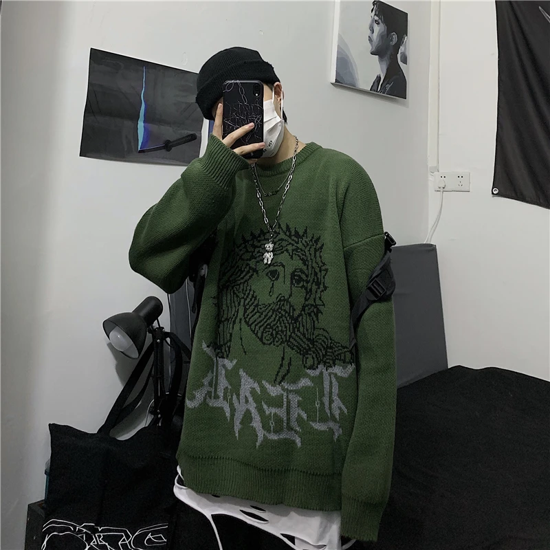 Пуловер вязаный жаккардовый унисекс осень свитер Харадзюку г. Woherb 2021 | Женская