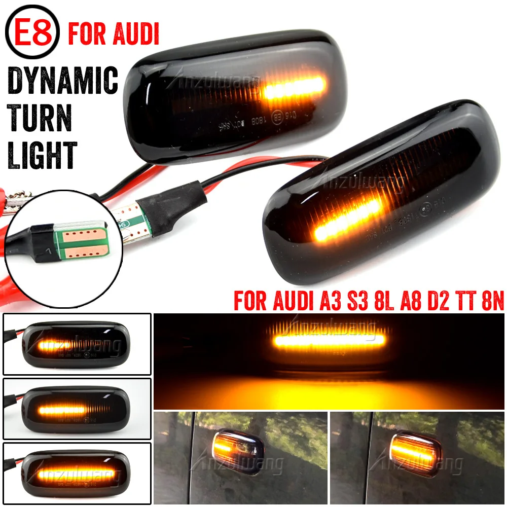 

2X LED Dynamic Side Marker Turn Signal Light Indicator for Audi A3 S3 8L 2000-2003 A8 D2 1999-2002 TT 8N 2000-2006