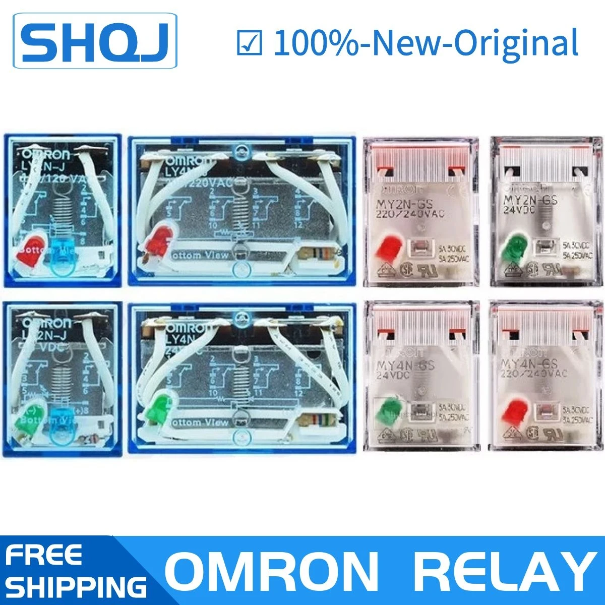 

5PCS OMRON RELAY MY2N-GS MY4N-GS LY2N-J LY4N-J 12VDC 24VDC 24VAC 220/240VAC 110/120VAC MY2 MY4 LY2 LY4 100%-New-Original