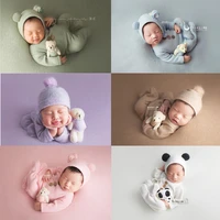 3pcsset newborn photography props bear clothes for baby shooting accessories flokati photo outfits rompers hat doll bebe props