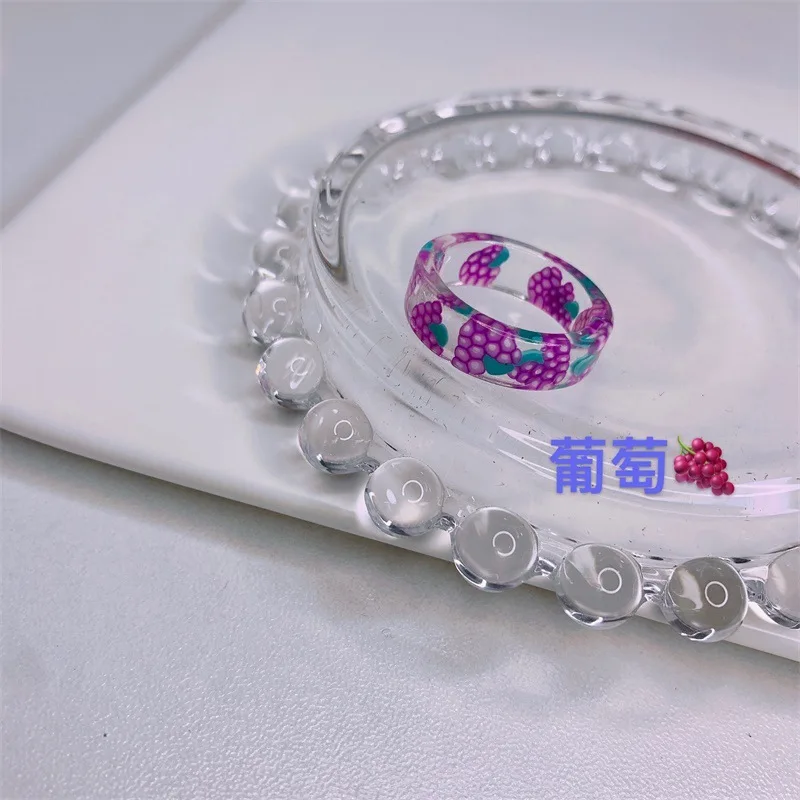 

17mm Colorful Strawberry Lemon Apple Ring Fashion Resin Transparent Inside Fruit Creative Finger Rings for Women