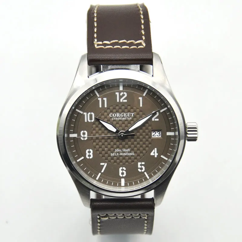Часы мужские механические водонепроницаемые с коричневым циферблатом и