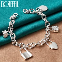 doteffil 925 sterling silver bracelet heart circle square lock bracelets bangles for woman man fashion charm wedding jewelry