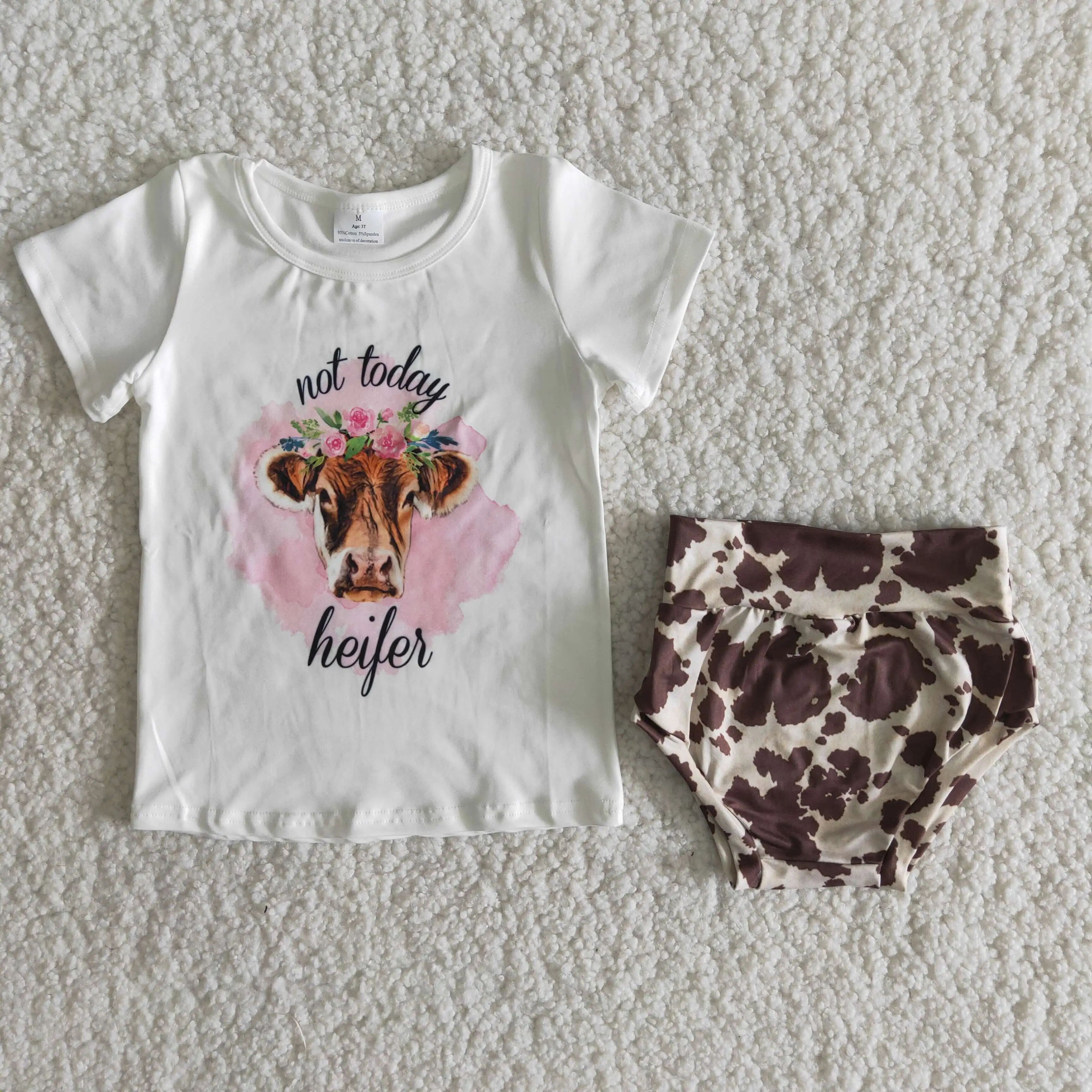 

Toddlers Infant Heifer Cow Outfits Short Sleeves Shirt Brown Bloomer Children Clothing Bummies Sets Boutique Baby Girls Clothes