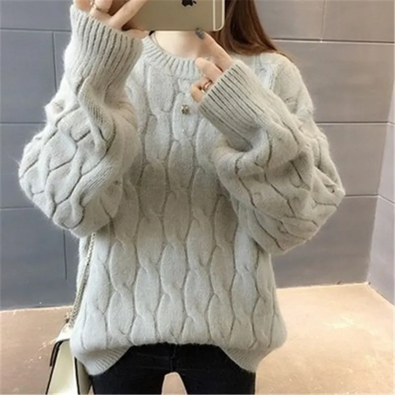 Blue O-Neck Twisted Sweater Women 2020 Autumn Winter Fashion Long Sleeve Cashmere Pullovers Female Knitted Jumper Tops PZ2530 | Женская