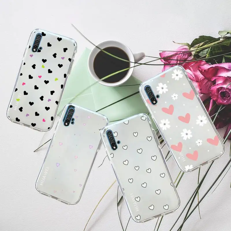 

Love flower simple pattern Phone Case Transparent for Huawei honor P mate 40 20 30 10 50 i 9 x mate pro lite 8a