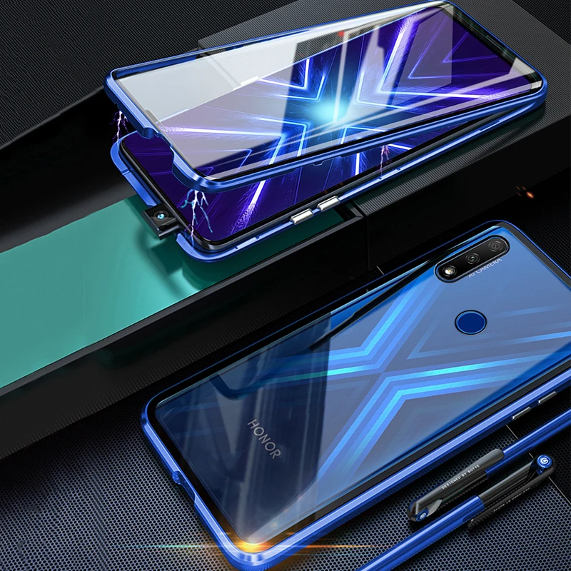 Магнитный стеклянный чехол 360 для Huawei Honor 9X Premium двойной прозрачный из закаленного