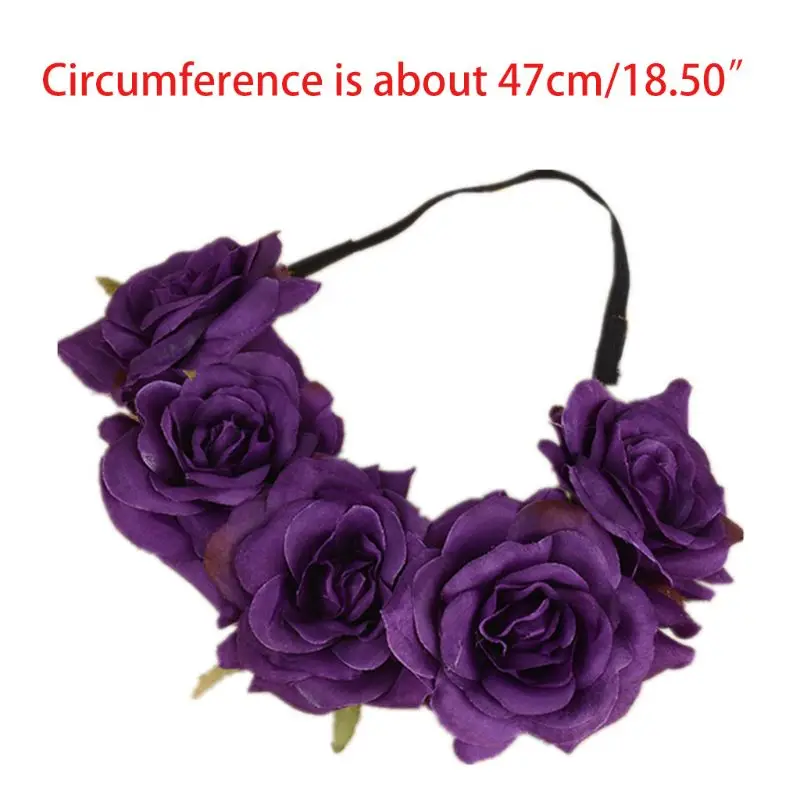 

Korean Wedding Bridal Rose Flower Headband Creative Women Stretch Floral Crown Garland Hawaiian Beach Vacation Headpiece