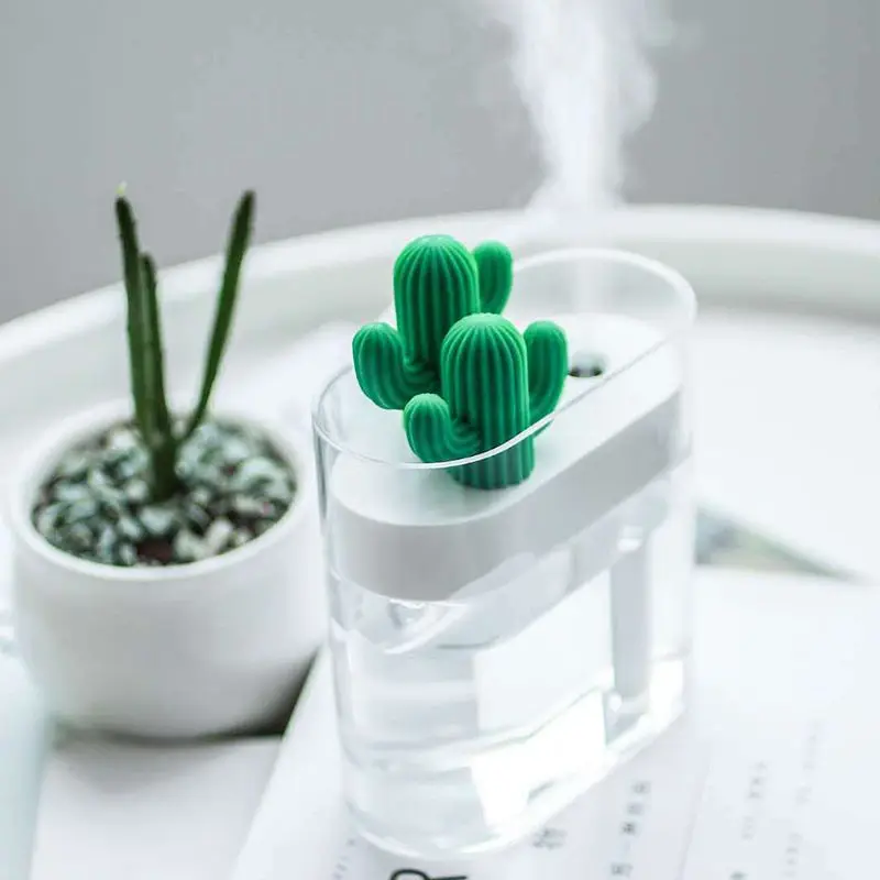 

160ML Ultrasonic Air Humidifier Clear Cactus Color Light USB Essential Oil Diffuser Car Purifier Aroma Diffusor Anion Mist Maker