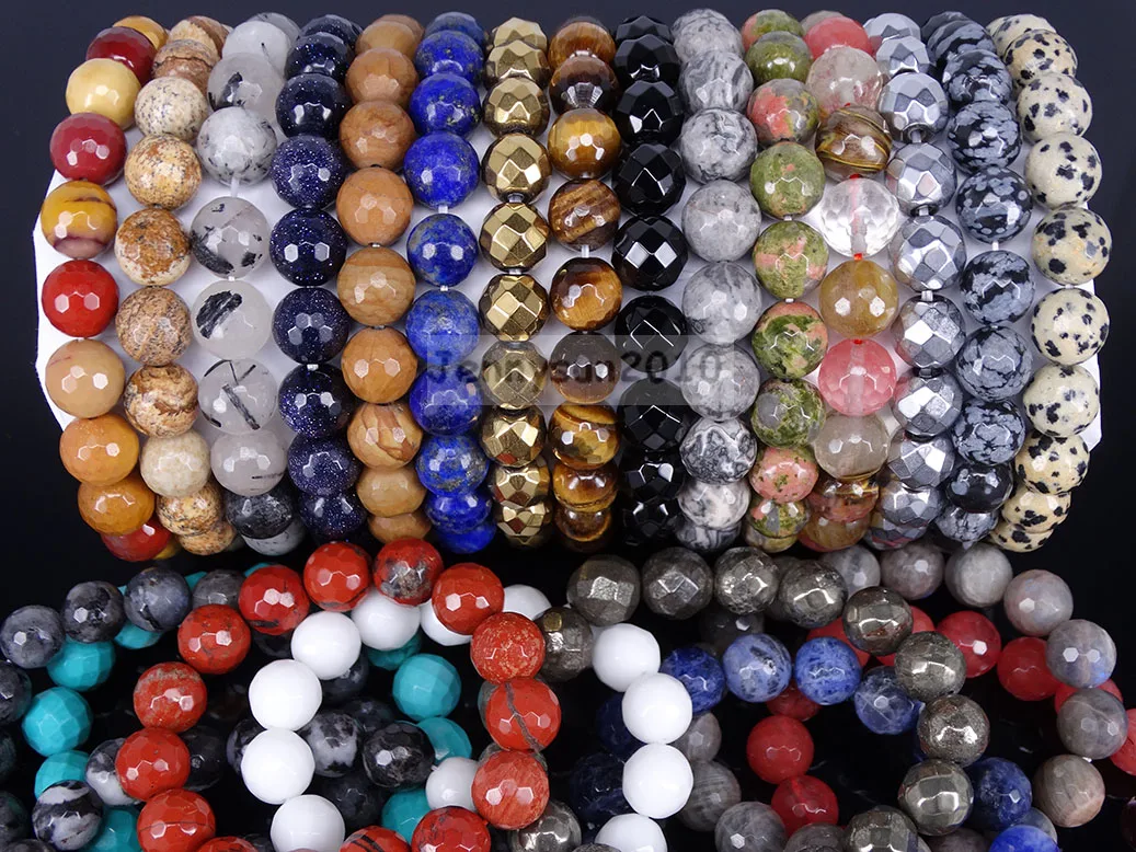 

Handmade 10mm Natural Gems Stone Faceted Round Beads Stretchy Bracelet Reiki Chakra 5 Strands/Pack
