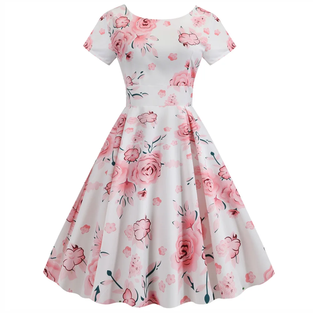 Kenancy женское винтажное платье с цветочным принтом круглым вырезом коротким