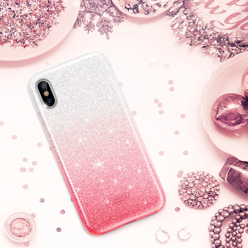 ESR Блестящий розовый черный серебристый чехол для телефона Apple IPhone X милый 3 слоя