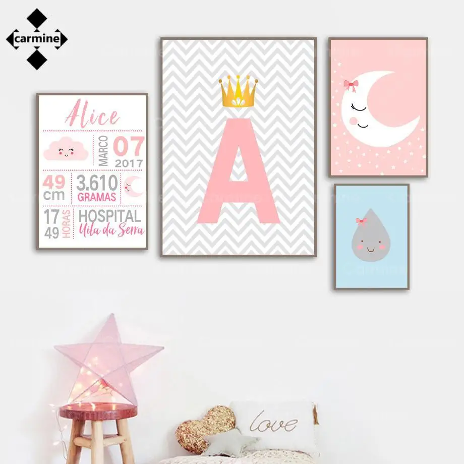 

Индивидуальные настенные картины в скандинавском стиле, мультяшная Картина на холсте на день рождения, водонепроницаемая настенная фотография для украшения детской комнаты