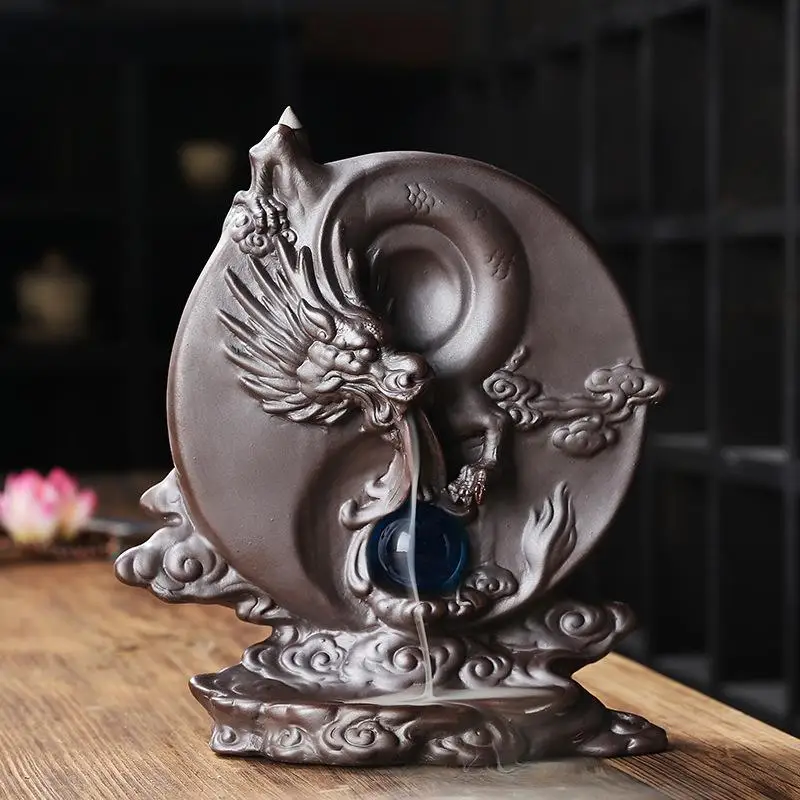 

Creative Purple Clay Ceramic Backflow Incense Burners Auspicious Dragon Play Bead Home Porch Living Room Office Crafts Ornaments