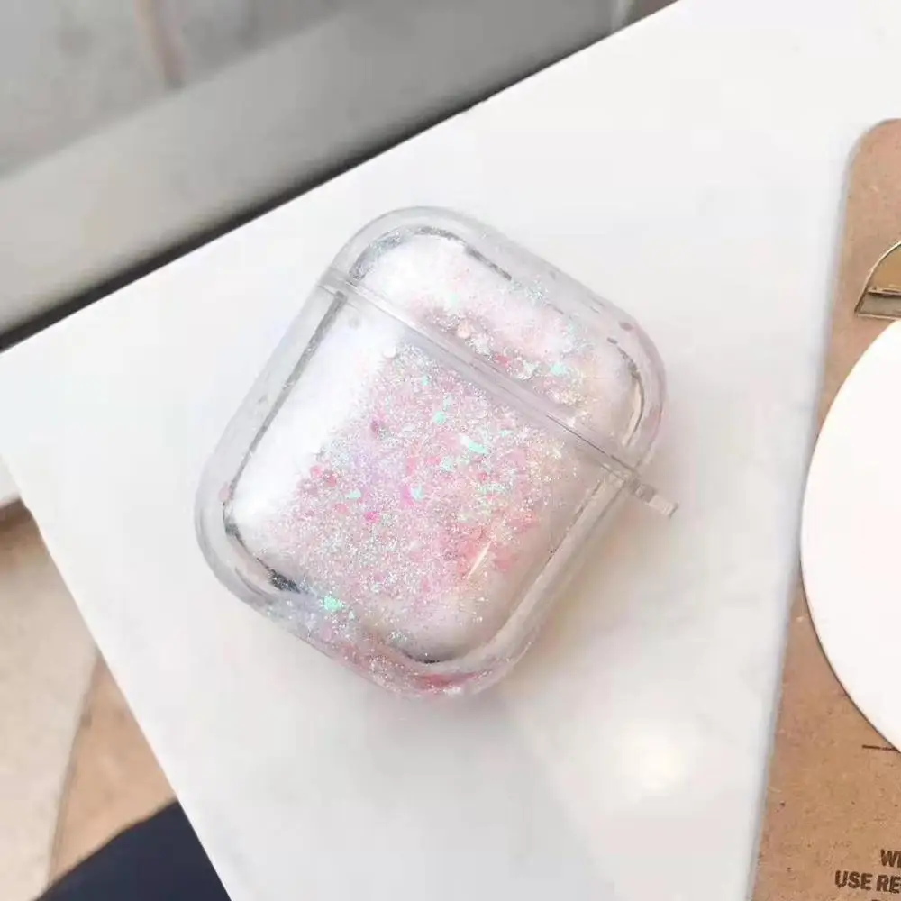 pink Подвижный Блестящий разноцветные блестки жесткий Жидкий чехол для Airpods 1 2 защитный чехол для зарядки - Цвет: pink
