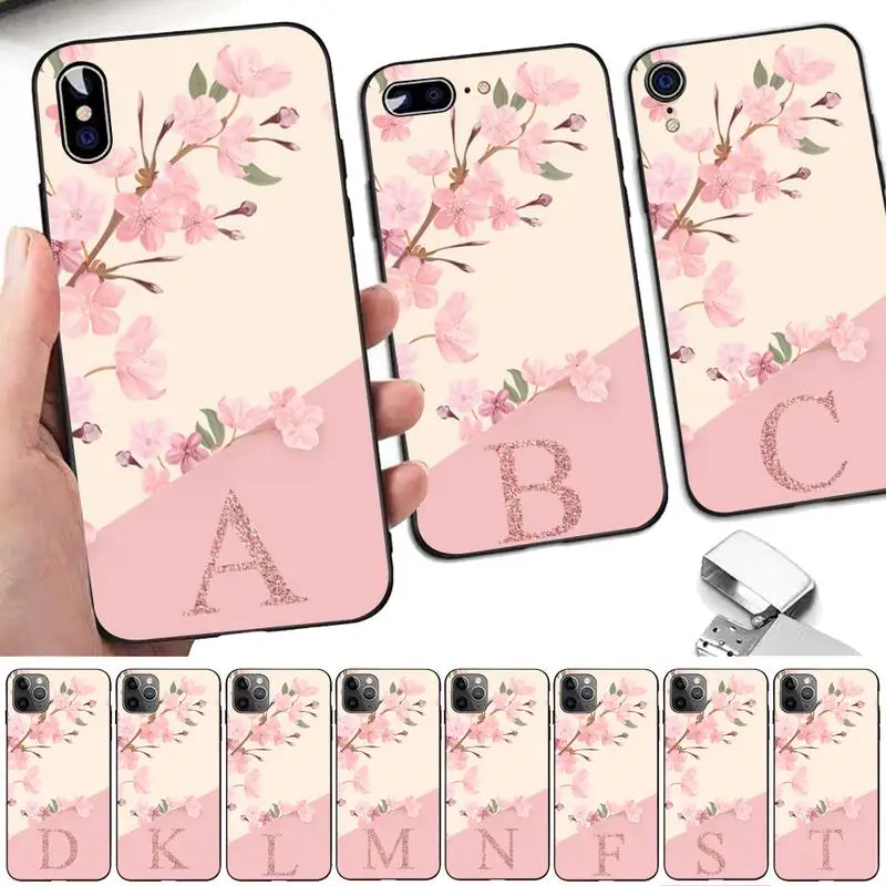 

Custom Cherry Blossom Flower A to Z Initial Alphabet Phone Case for iphone 13 8 7 6 6S Plus X 5S SE 2020 XR 11 12 pro XS MAX
