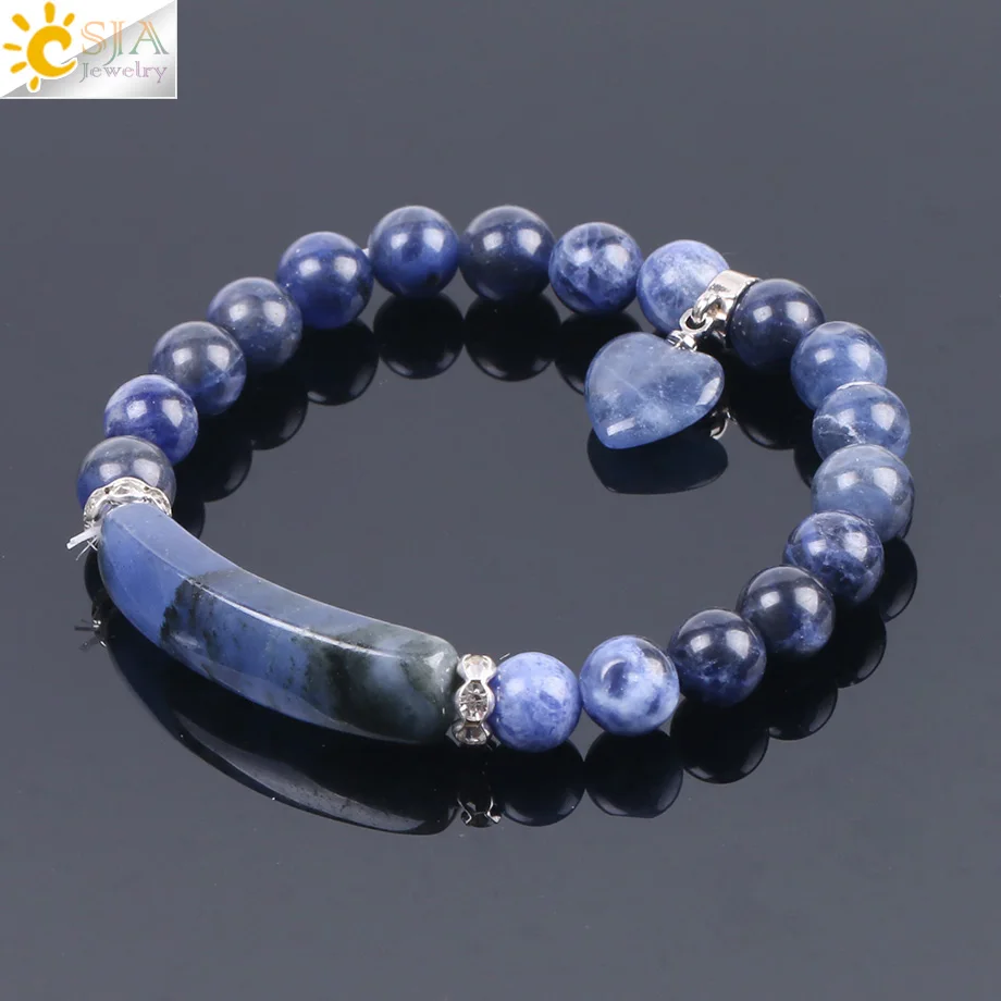 

CSJA Reiki Real Gem Stone Sodalite Bracelet Natural Stone Bracelets 8mm Round Crystal Beads Blue Handmade Esoterimo Jewelry F109