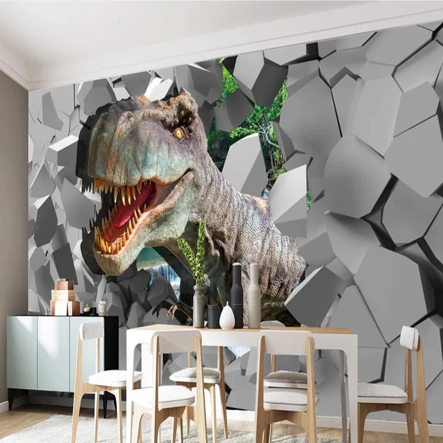 3D обои Milofi на заказ реалистичные сломанные стены с динозавром стерео фон для стен