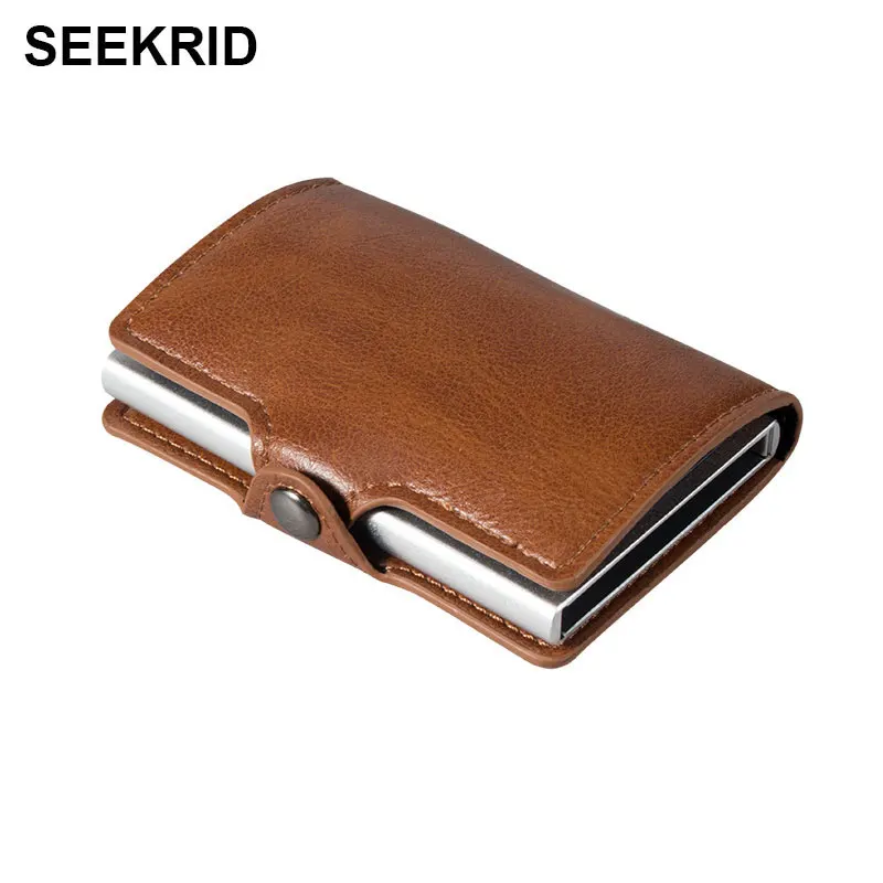 

Мягкий кожаный держатель для кредитных карт SEEKRID с RFID-блокировкой, Алюминиевый металлический деловой держатель для карт, тонкий чехол для к...