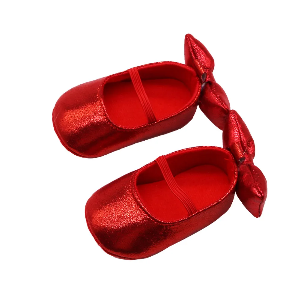 Однотонные туфли для новорожденных девочек с аппликацией и блестками мягкой