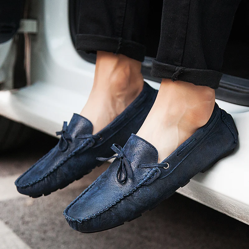 

ALCUBIEREE Brand Genuine Leather Loafers for Man High Quality Driving Shoes Mens Slip-on Flat Boat Shoes Lightweight Moccasins