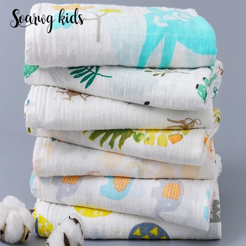 

Soarwg Kids Baby Blankets Super Soft Infant Bath Towel Double Layers Gauze Muslin Swaddle Wrap Cartoon Newborn Muslin Swaddle