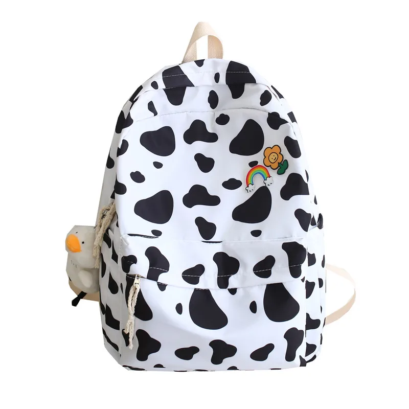 

Cow Pattern Backpack Female College Student Backpack Large Capacity Korean Wild Canvas High School Student School Bag Student