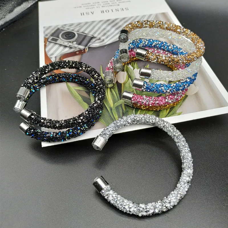 Женский Браслет манжета с кристаллами простой открытый браслет стразы Прямая