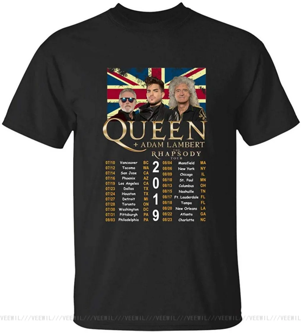 

Футболка Queen And Adam Lambert Rhapsody Tour 2019 для мужчин и женщин, черная для мужчин, повседневная одежда