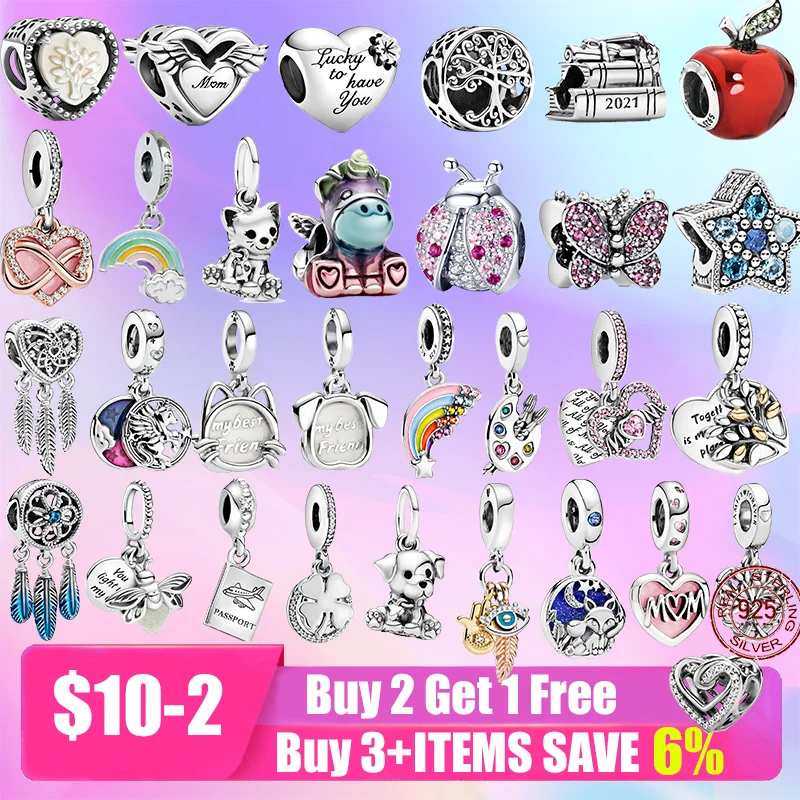 

Hot Sale 925 Sterling Silver Family Animal Beads Moon Charms Fit Original Pandora Charms Bracelet Silver 925 Jewelry