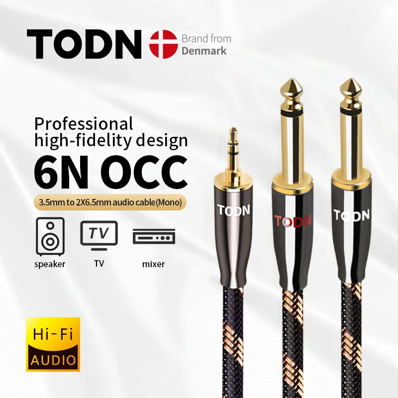 

TODN HiFi audio cable 6N OCC stereo High-end audio cable 3.5mm Multichannel plug to 6.5mm 2Mono plug