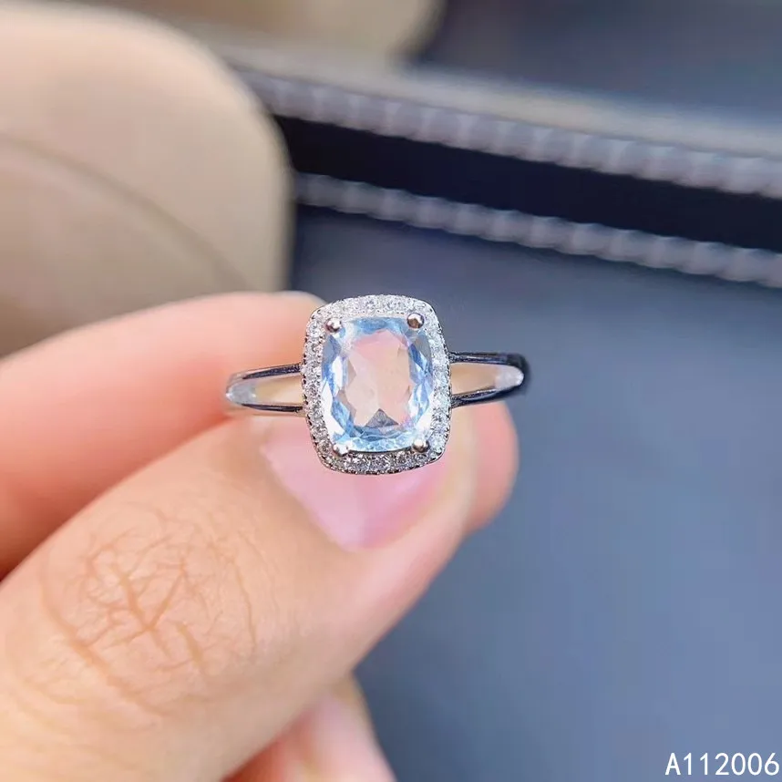 KJJEAXCMY boutique jewelry 925 sterling silver inlaid natural aquamarine ring classic delicate female ring support testing