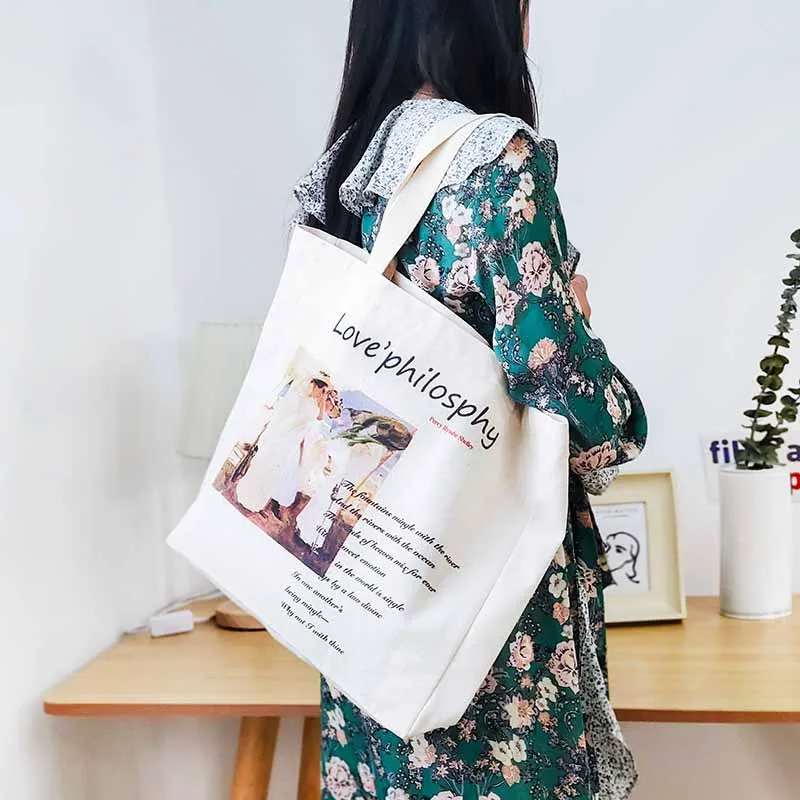 2020 Women Canvas Big Shoulder Bag Daily Large Shopping Bags Art Oil Painting Book Cotton Cloth Eco Handbag Tote Shopper |