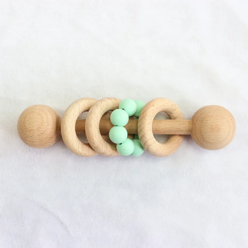 Mordedor de madera de haya para beb&eacute;, juguete de dentici&oacute;n de dibujos animados para reci&eacute;n nacido, accesorios sensoriales para beb&eacute;, sonajero, palo de lactancia, 1 ud.-4