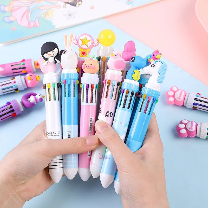 

4Pcs/Lot Cute 10 Colors Ballpoint Pen Kawaii Retractable Rollerball Pen School Office Stationery Papelaria Escolar Gift