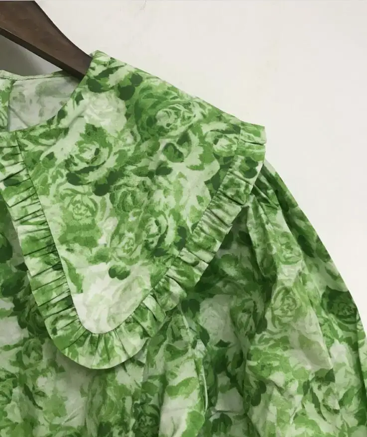 Женское мини-платье с принтом зеленое хлопковое платье коротким рукавом и