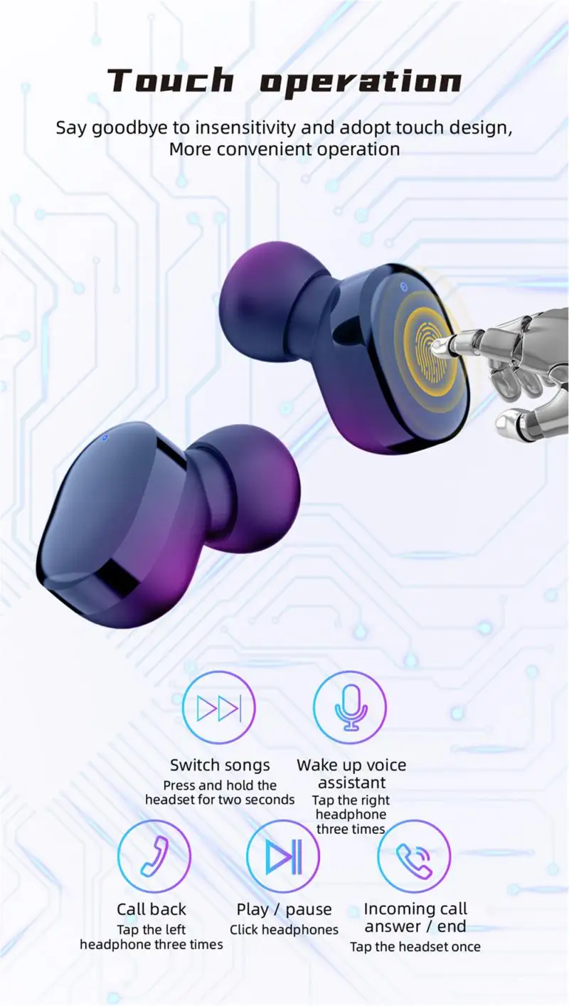Беспроводные Bluetooth-наушники TWS с сенсорным управлением стереогарнитура 9D