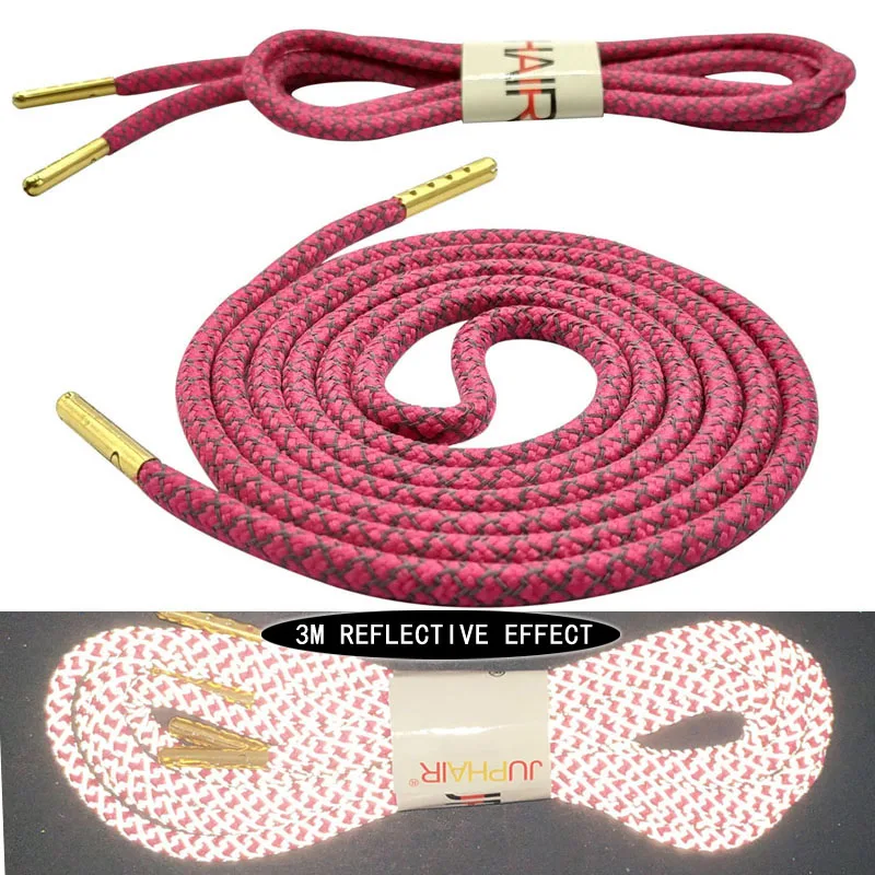 10 Rose Red Juphair 60-160 см золотистого цвета с металлическим наконечником с фактурой спортивные шнурки 3м Reflective круглые шнурки для ботинок флуоресцентные шнурки для кроссовок веревка для шнурков - Цвет: 10 Rose Red