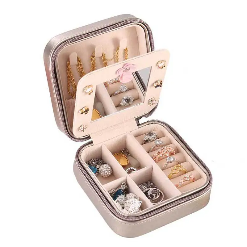 

Mini Jewelry Storage Box PU Leather Necklace Earrings Ring Bracelet Holder Portable Makeup Lipstick Bracelet Organizer Accessory