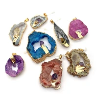 1pcs natural stone crystal pendant colorful purple irregular shape plating charms diy women necklace accessories jewelry making